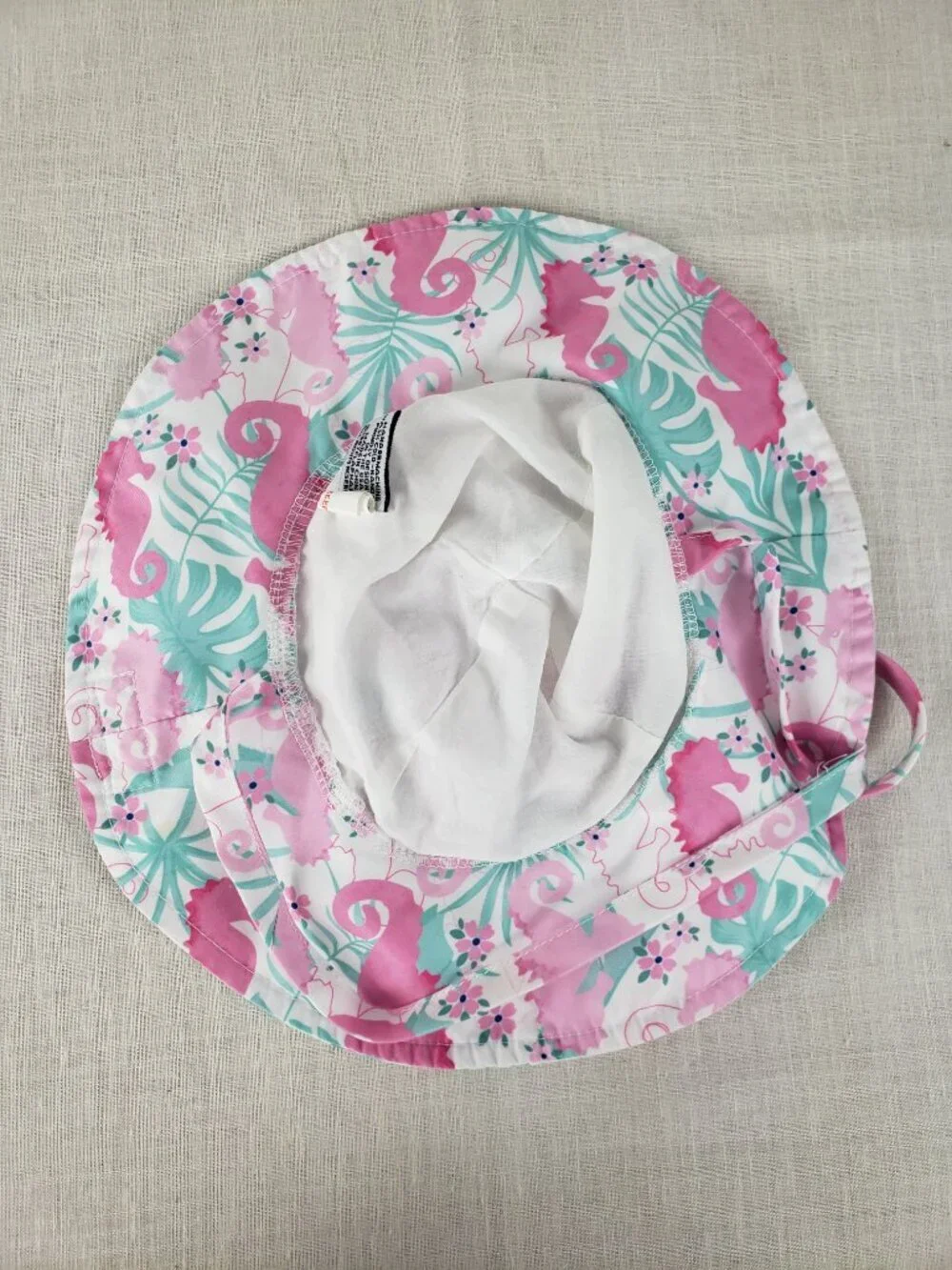 Flap Happy Sun Hat Pink Green Seahorse Print Bucket Hat Bonnet Size Small 3-6 Mo